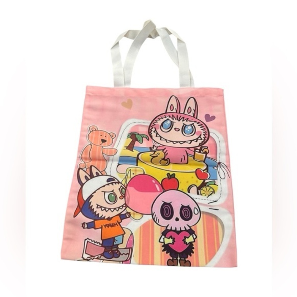 Cute Pink nylon Tote Bag with monster Cartoon Characters